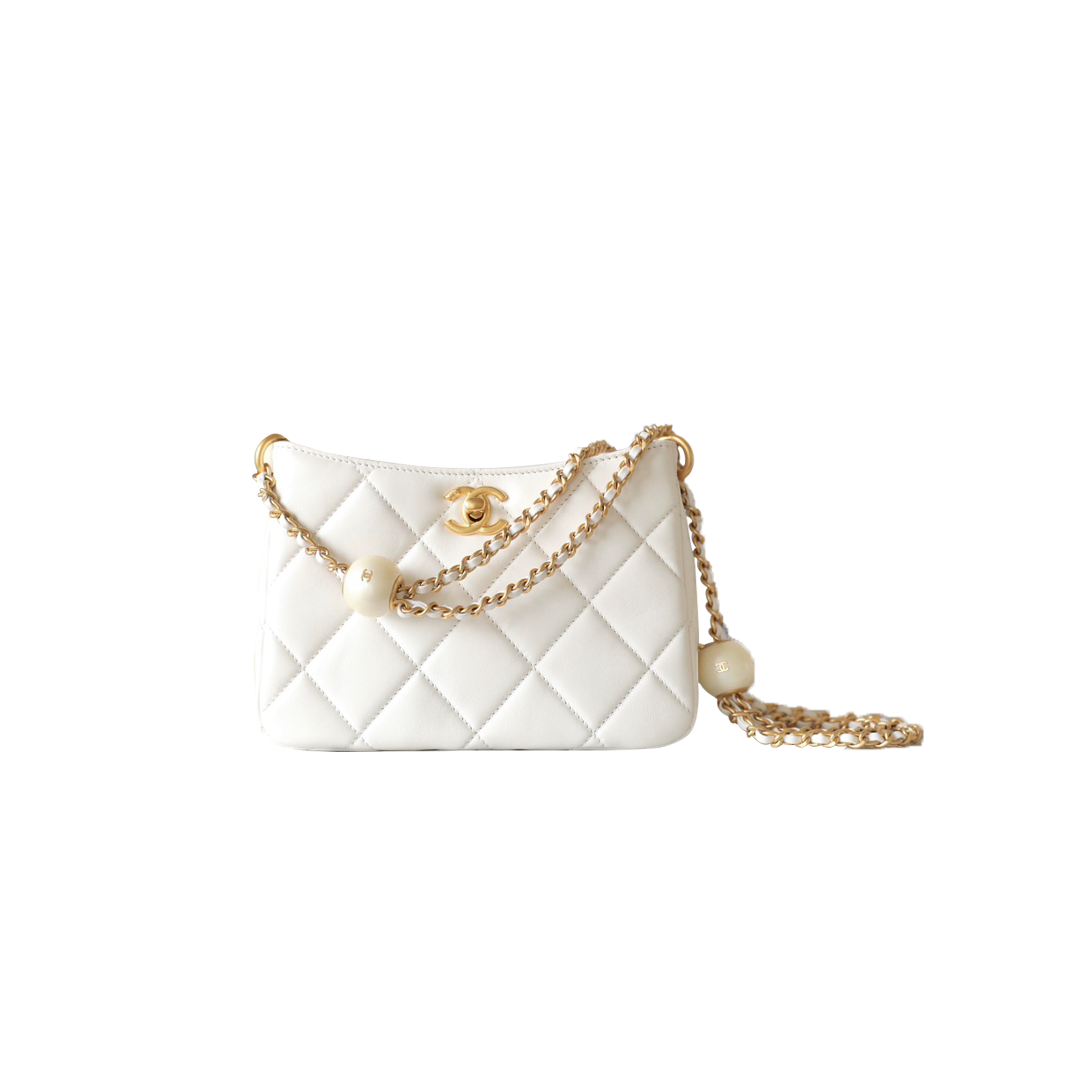 CHANEL MASTER DOUBLE PEARL HOBO BAG IN WHITE AS4859 (19.5*14.5*8.5cm)